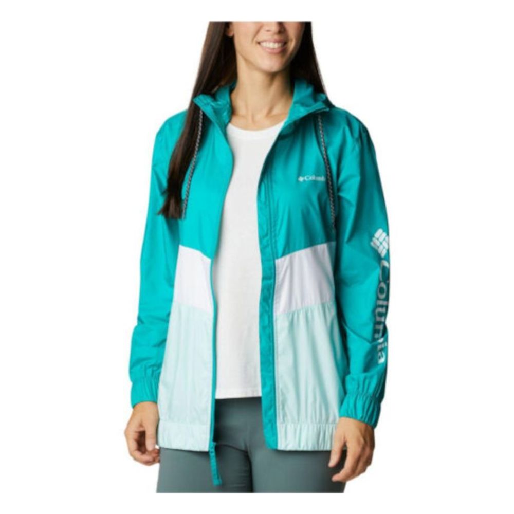 COLUMBIA SPORTSWEAR CO. Womens Turquoise Drawstring Hood Wind Breaker Jacket L